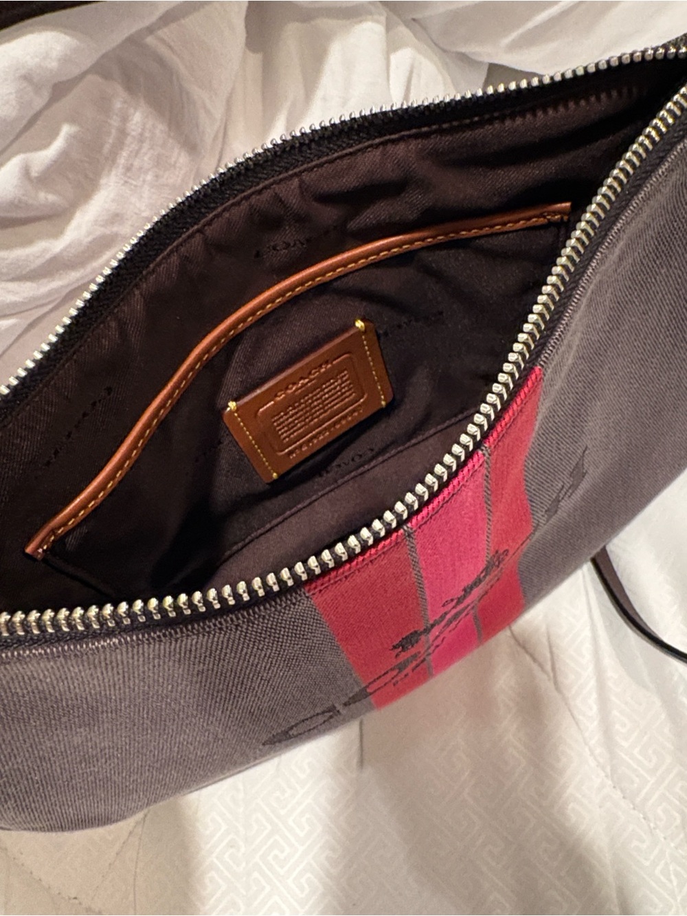 Coach Horse and Carriage Jacquard Sutton Crossbody Bag Pink & Red Center Stripe - Picture 4 of 16